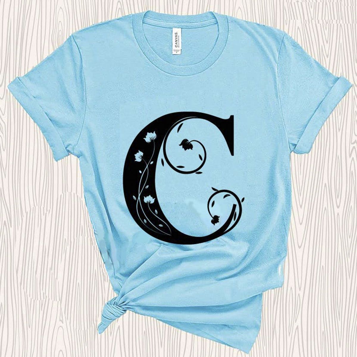 Alphabet Letters A to Z Skyblue Color T-Shirt for Men's - T Shirt For Man