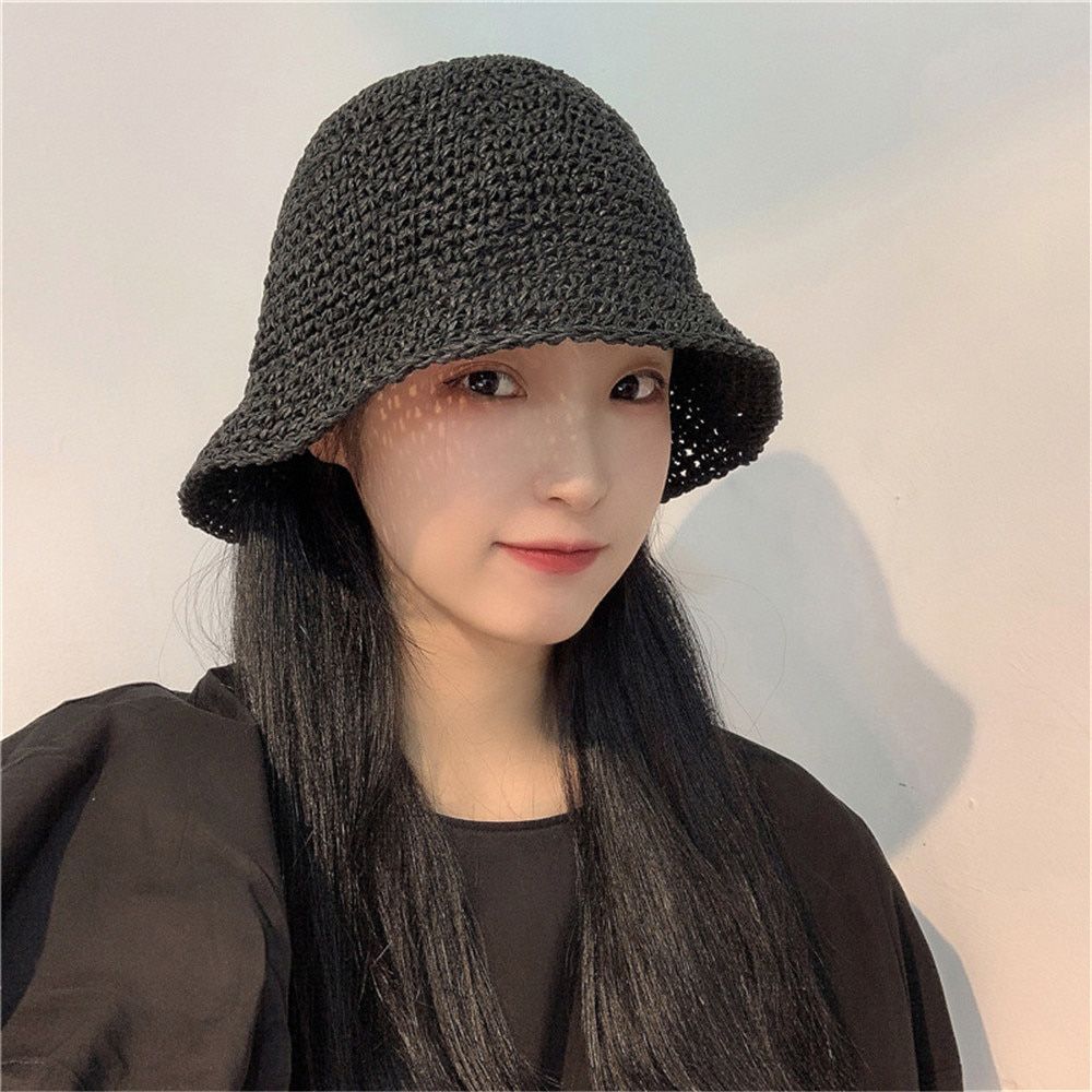 Foldable Handmade Fisherman Straw Hat Sunscreen Sweet Summer Vacation Casual Holiday Women's Girls Fashion Bucket Beach Hat