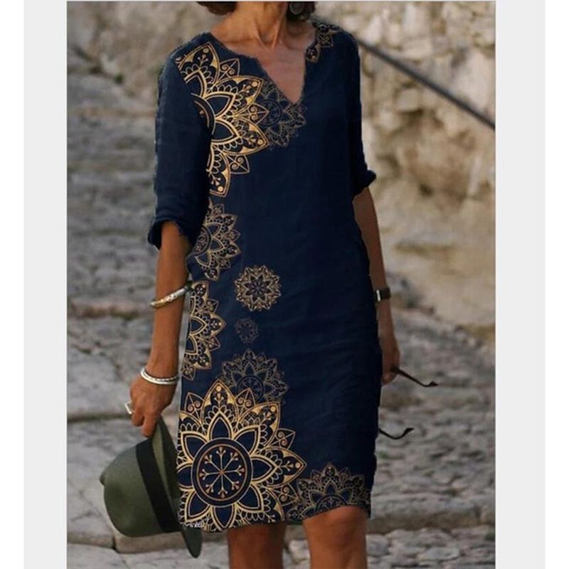 2021 new  Elegant Women Linen Dress Summer V-Neck Half Sleeve A-Line Dresses Female Vintage Button Loose Dress Vestidos