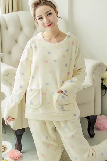 High Quality Women Pajama Sets Winter Soft Thicken Cute Cartoon Flannel Sleepwear 2 pcs/Set Tops + Warm Pants Home Clothes
