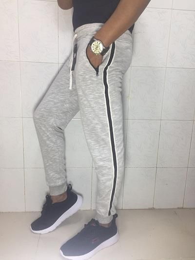 Slim Fit Light Gray Trousers / Joggers & Sweats Pants for Mans