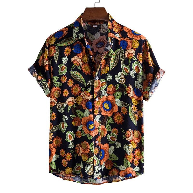 2021  Men's Shirts Men Hawaiian Camicias Casual One Button Wild Shirts Printed Short-sleeve Blouses Tops