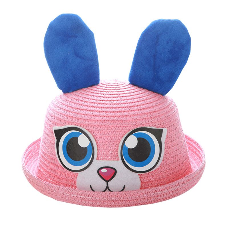 Children Hats Summer Girls Panama Hat Cartoon Lovely Kitty Straw Caps For Boys Baby Sun Hip Hop Hats Cute Bear Girl Cap