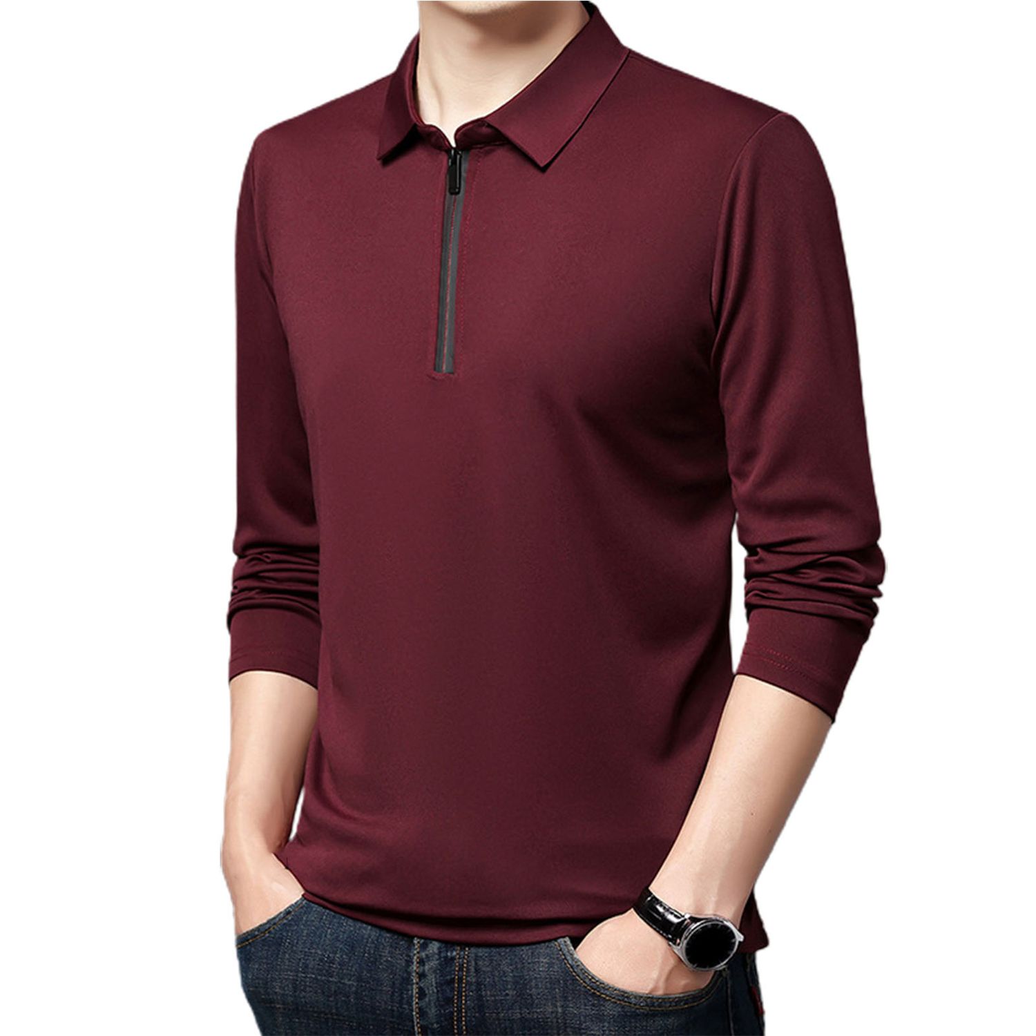 Men Shirt Zipper Leisure Men T-shirt