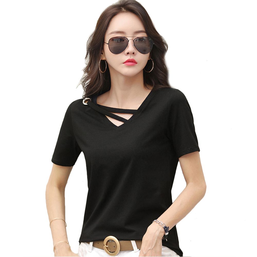 Women V Neck Short Sleeve T-shirt Summer Tee Top