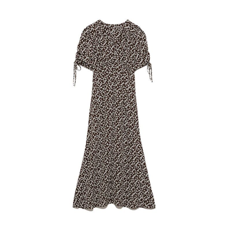 Kuzuwata V Neck Slim Waist Print Trumpet Dress Spring Summer Japan Style Women Dresses Sweet Puff Short Sleeve Vestidos