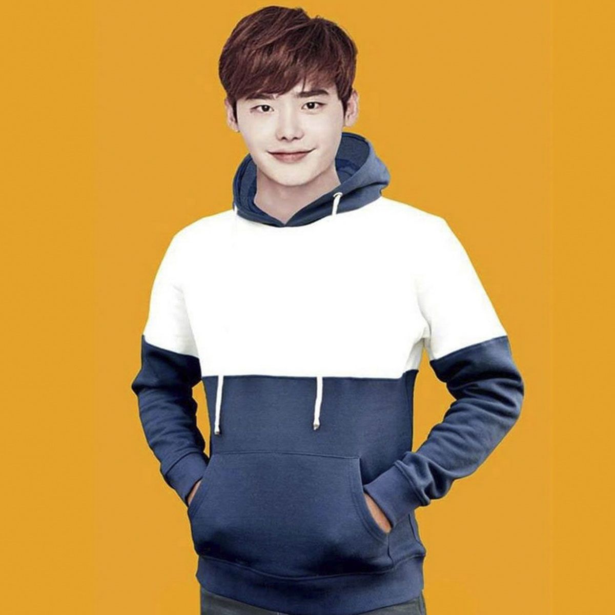Navy And White  Cotton Long Sleeve Hoodie For Men