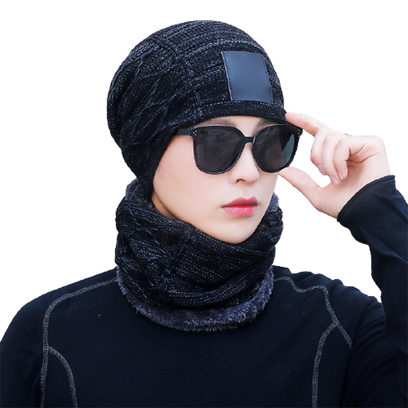 Unisex Winter Outdoor Cycling Warm Hat Ear Protection Knitted Beanie Scarf Set