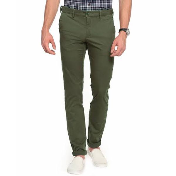 Olive Stretched Slim Fitted Gabardine Pant for Men