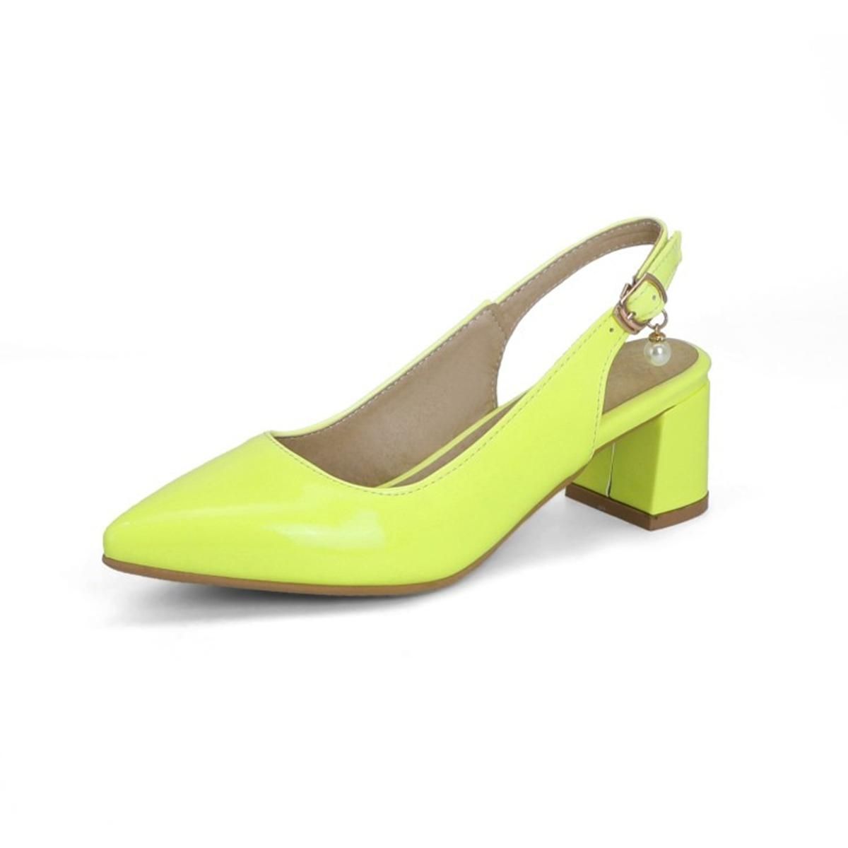 Summer Patent PU Plus Size Women Shoes 48 49 50 Slingback Yellow Fuschia Woman Chunky Heels Sandals