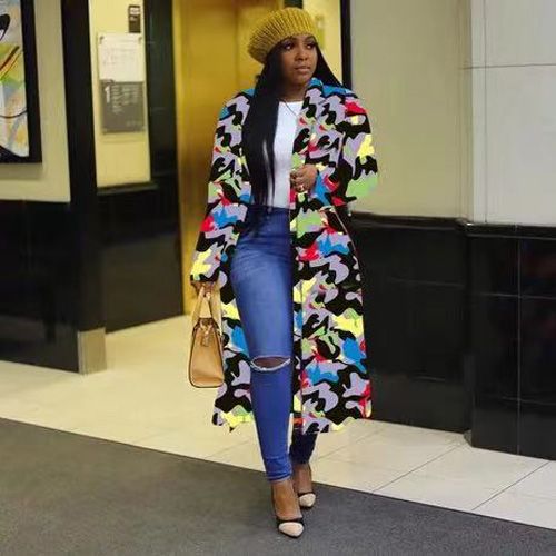 Femal Retro Ethnic Style Fashion Slim Embroidery Print Long-Sleeved Casual Jacket Autumn Winter Coat Overcoat Windbreaker