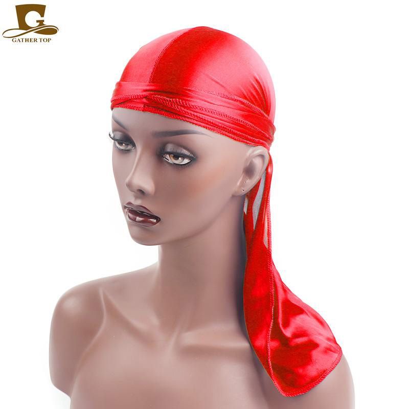 【BestGO】Hair Accessories Satin Durags  Bandanas Stretchable Turban Hat  Tail Silky Pirate Cap