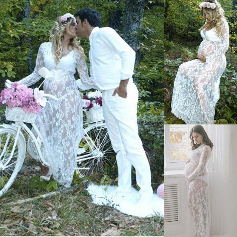 Pregnant Women Long Maxi Gown Photography Chiffon Lace-up Maternity Dress Lady