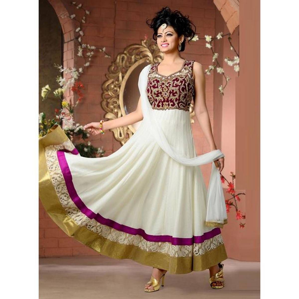White Georgette Semi Stitched Sleeveless Gown for Women