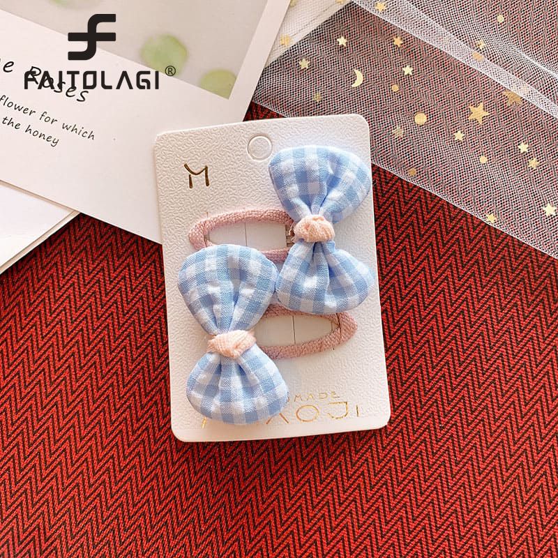 2Pcs/Set Cute Bowknot Flower Baby Girl Hairpins Plaid Handmade Cloth Kids Hair Clips Children's Barrettes Baby Hair Accessories