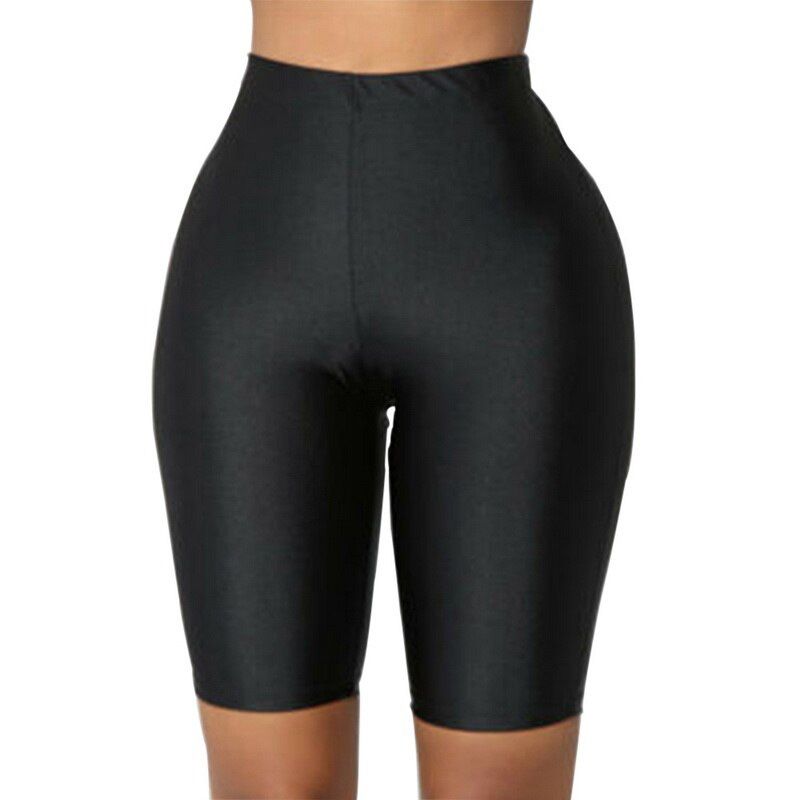 Plain Skinny Fit High Waist Fitness Yoga Shorts Leggings Women Fluorescence Green Pink Black Shiny Workout Sport Short Pants
