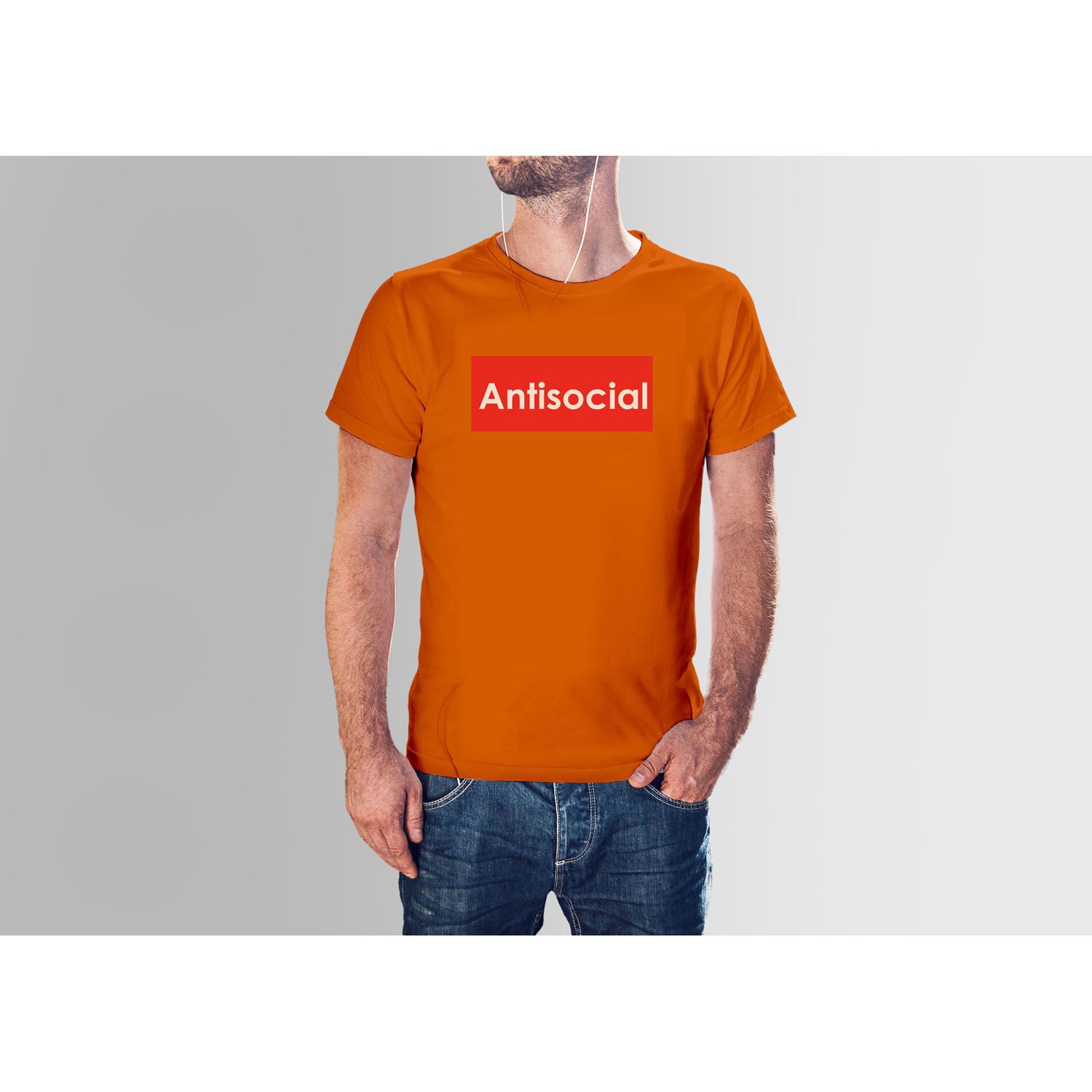 Orange Cotton AntiSocial HNH  T-shirt For Men