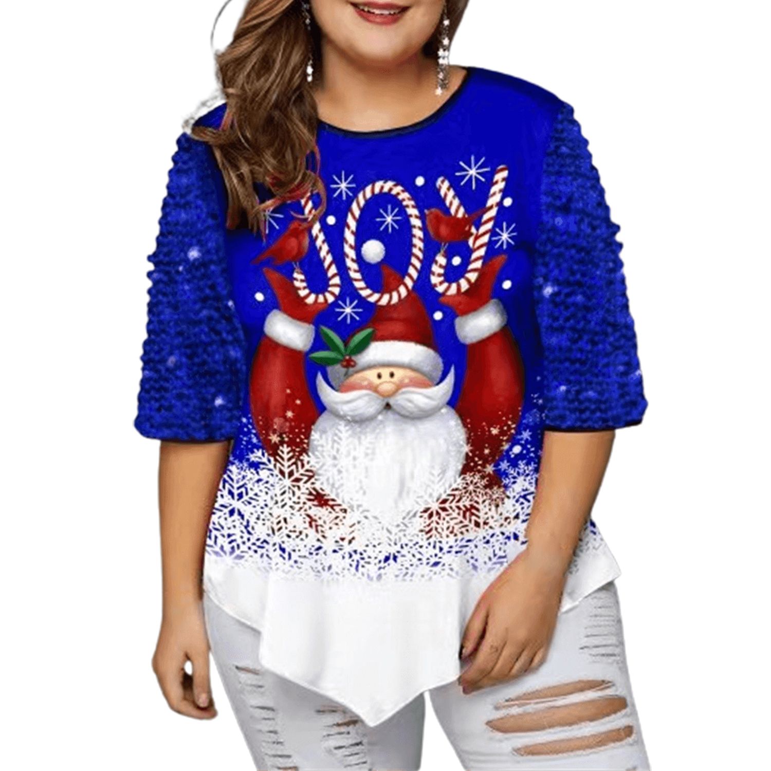 Pullover T-shirt Loose Fitting Hip Length Flowy Tunic Pullover Top