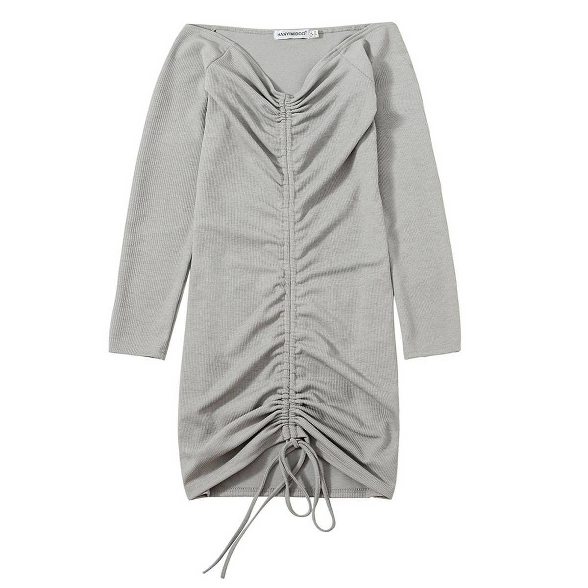 Women Long Sleeve Drawstring Bodycon Mini Dress