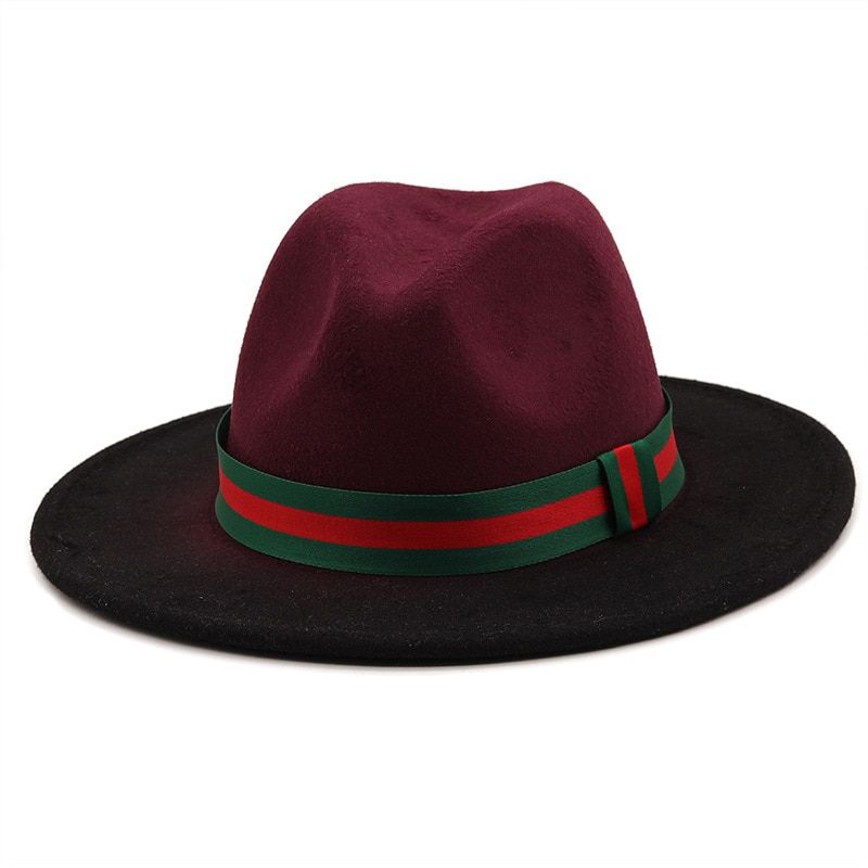 Fashion Women Felt Hats Winter Red Black Gradient Wide Brim Fedora Hat Vintage Trilby Top Hat Woolen Trend Panama Jazz Caps