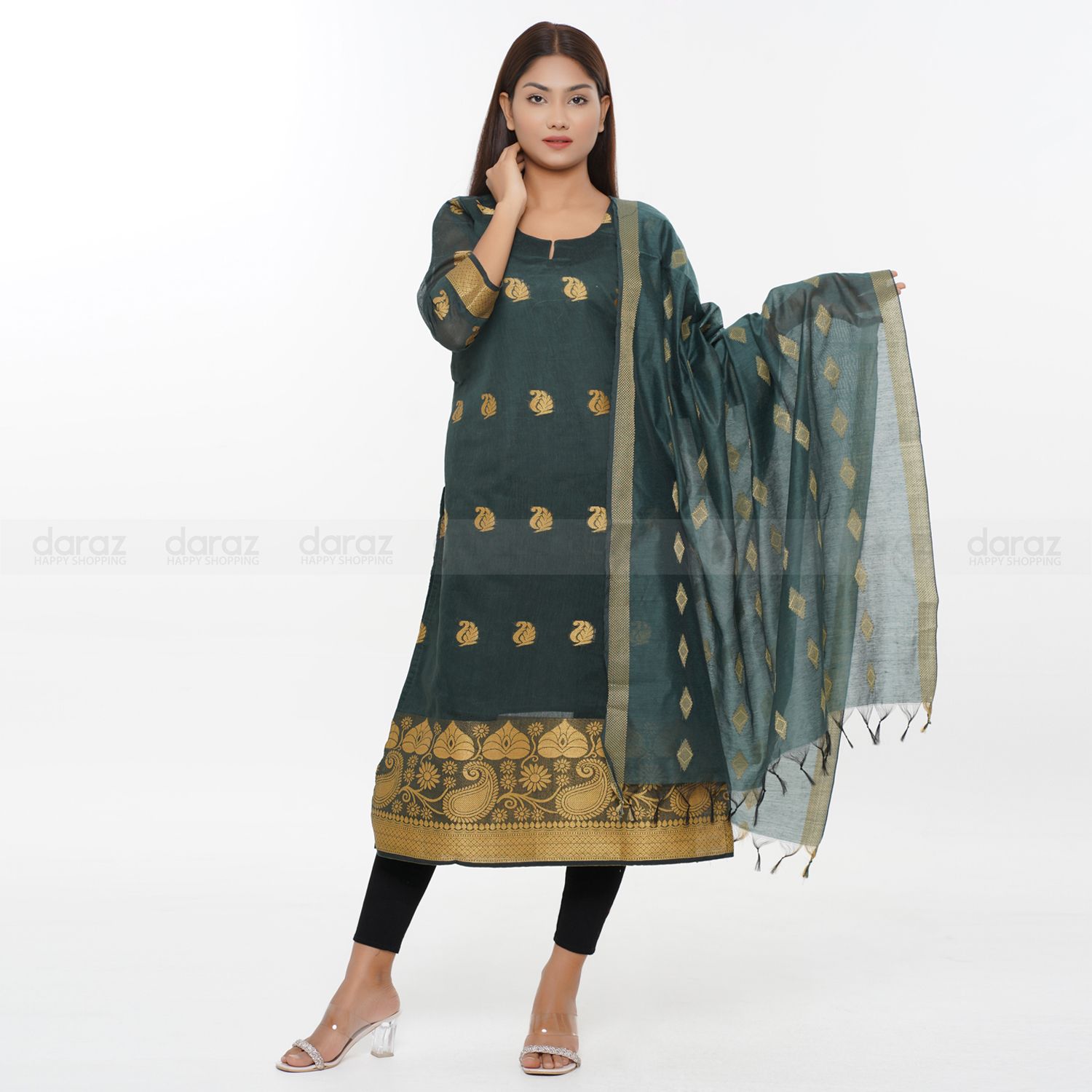 Jamdani katan 2 piece Dress Kameez and Orna with beautiful design not 3 piece