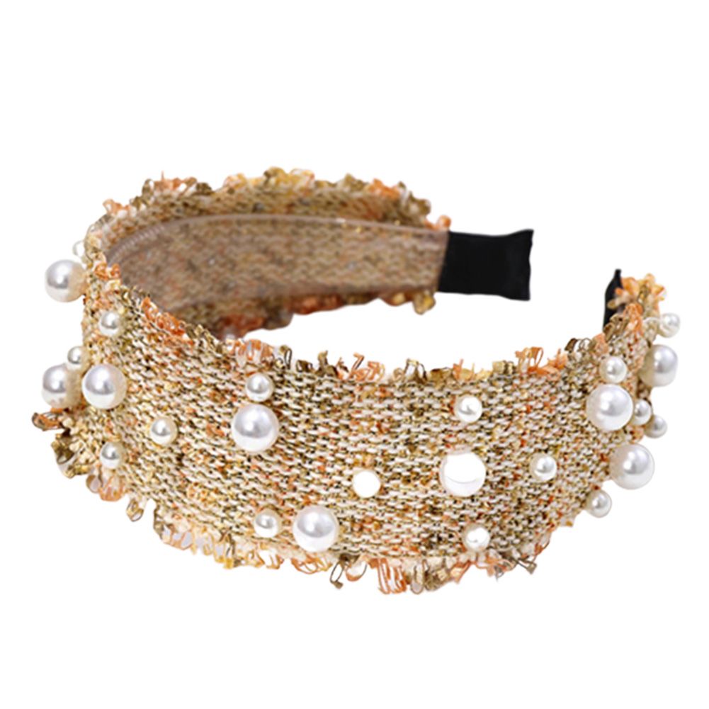 Korean Style Women Knitted Faux Pearl Wide Band Hair Hoop Headband Headwear