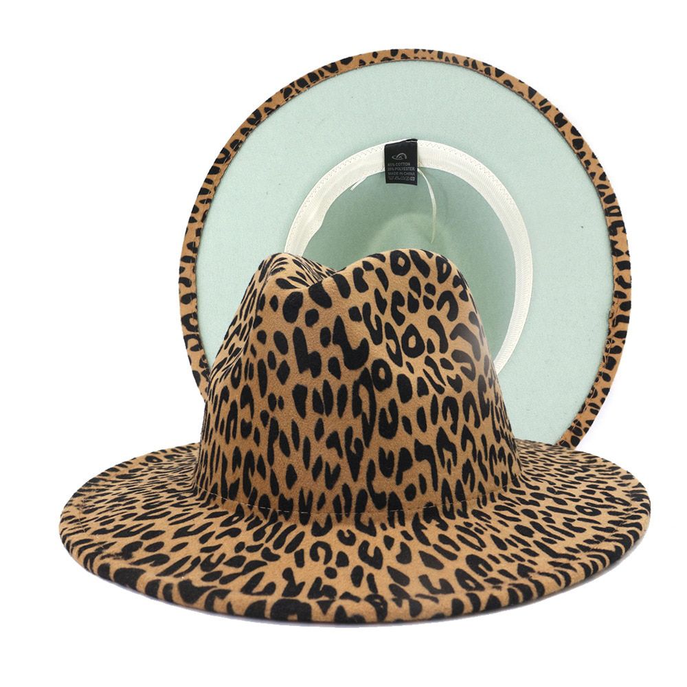 2021 New Fedoras Hats For Women Uni Bowler Hats Tuo-toned Leopard Belt Fashion Ladies Hat Fedoras Jazz Cap 9.5CM Brim шапка