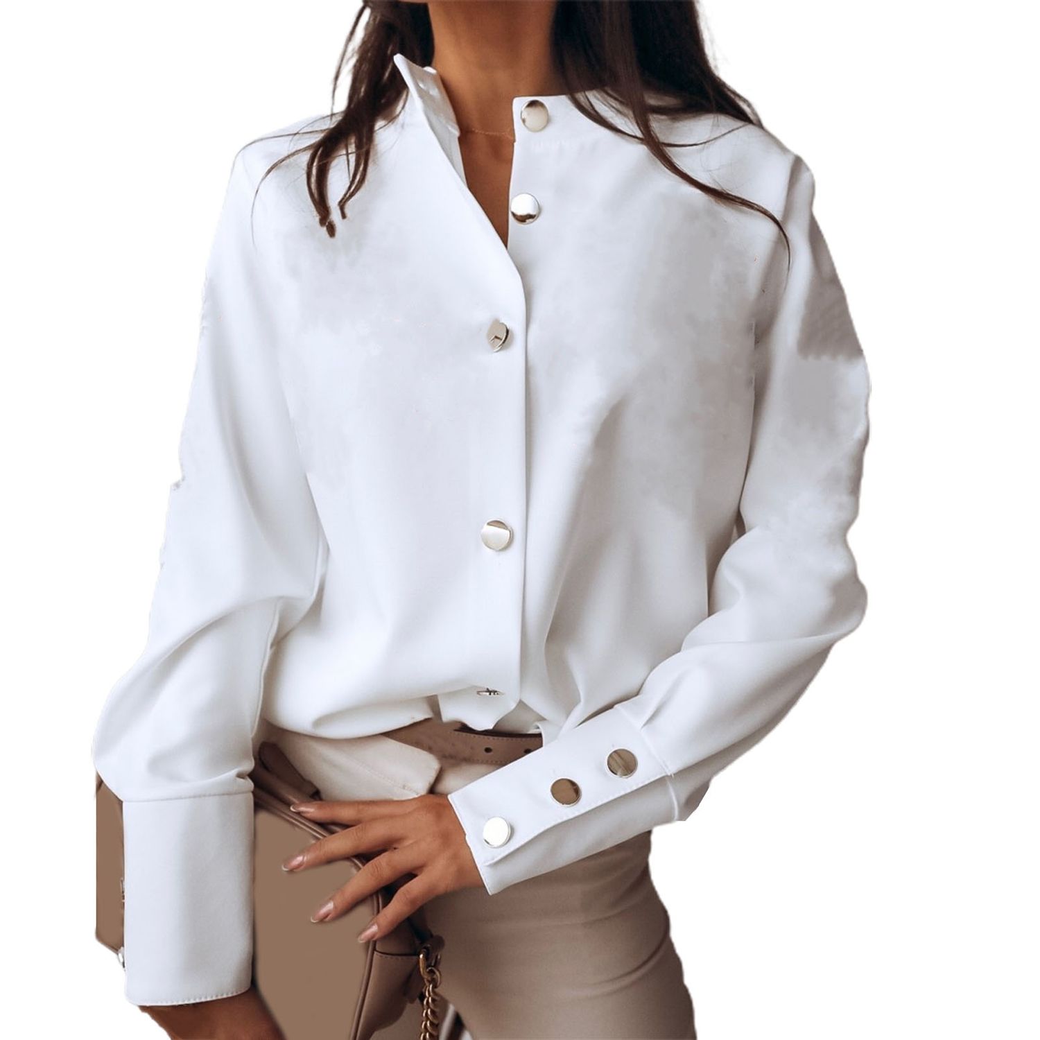 Casual Shirt Elegant Buttons Closure Solid Color Fashion Shirt