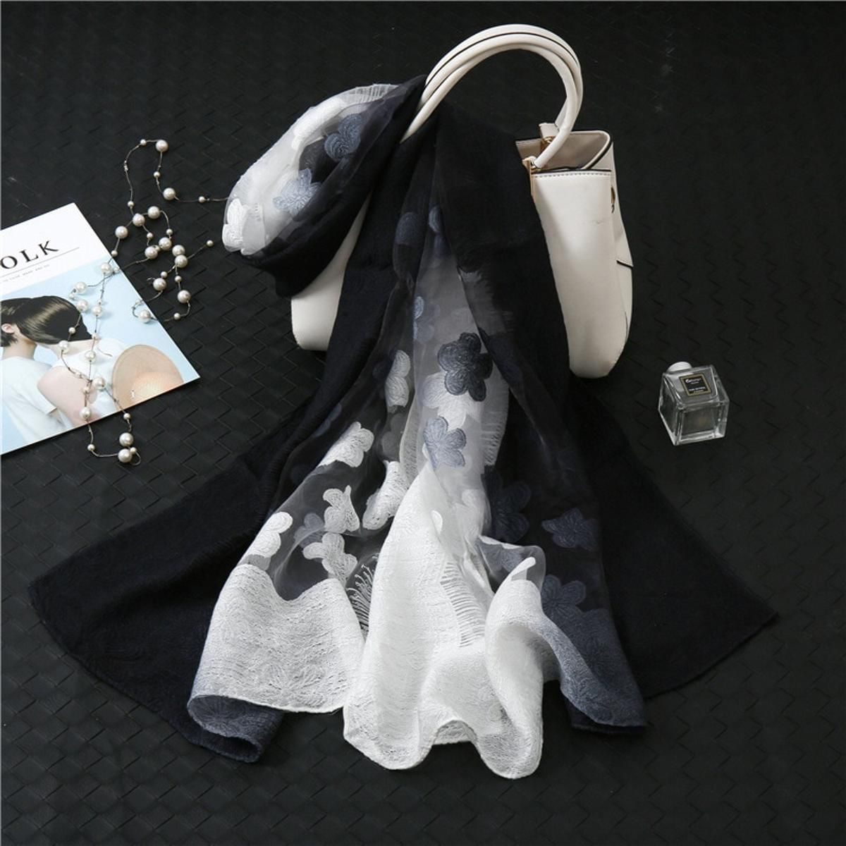 Color matching women scarf summer silk scarves for lady shawls and wraps organza Hollowed flowers beach stoles bandana foulard