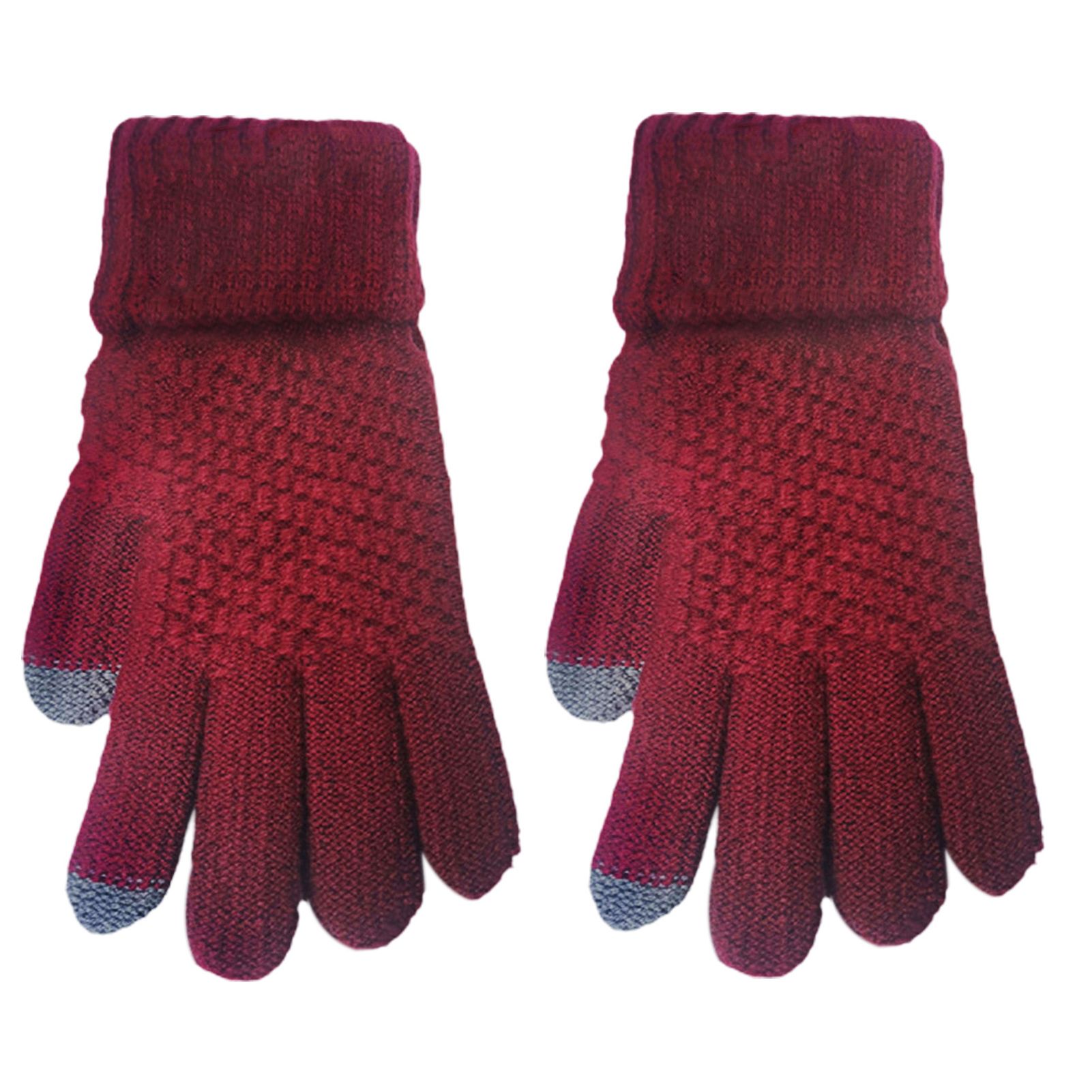 Skiing Gloves Ribbed Cuff Full Finger Warm Knitted Gloves