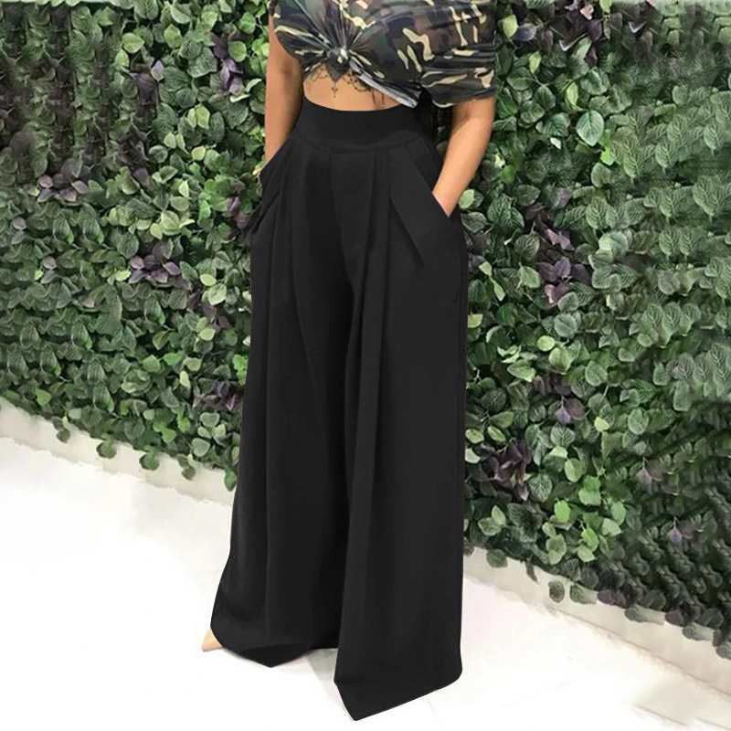 Celmia Women Wide Leg Pants Autumn High Waist Pleated Trouser Casual Loose Pockets Elegant Palazzo Oversized Pantalon Femme