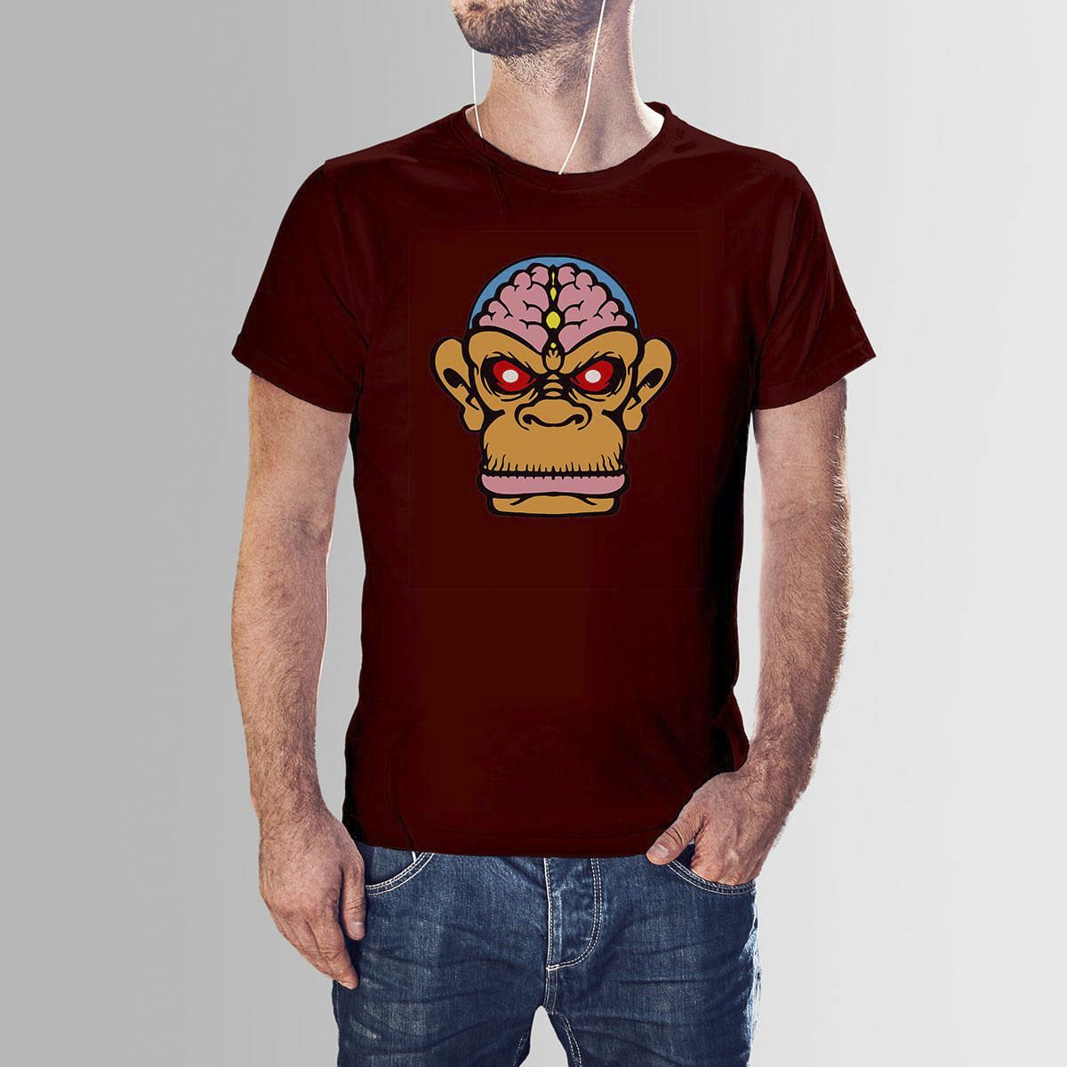 Maroon Cotton Monkey king Cartoon HNH  T-shirt For Men