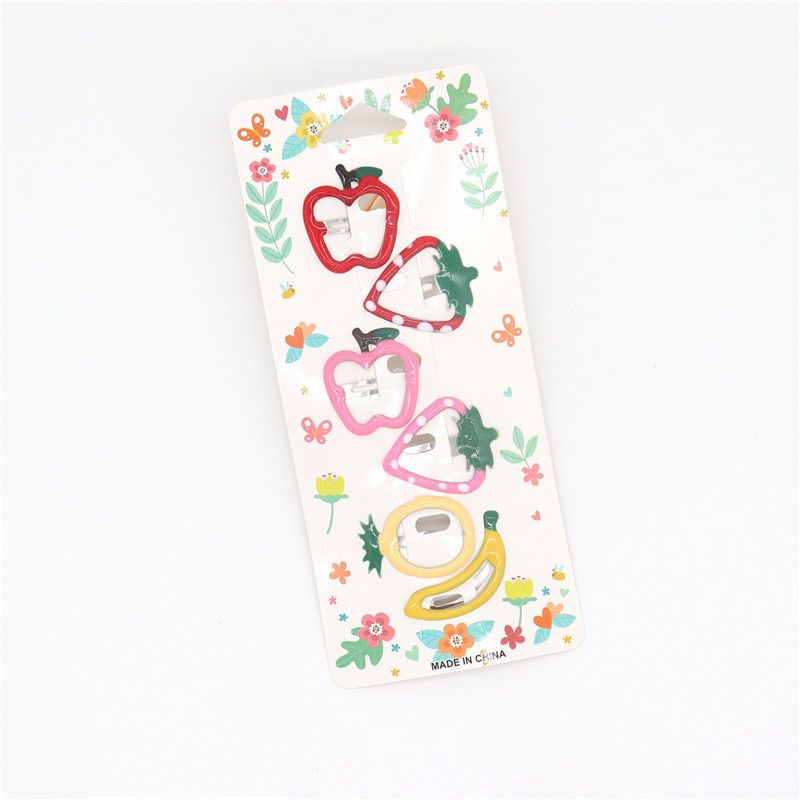 6Pcs/Set Korean Hair Clip Hairpins For Girls Fruit Apple Strawberry Cherry Metal Barrettes Cute Small Kids Snap Hair Clips