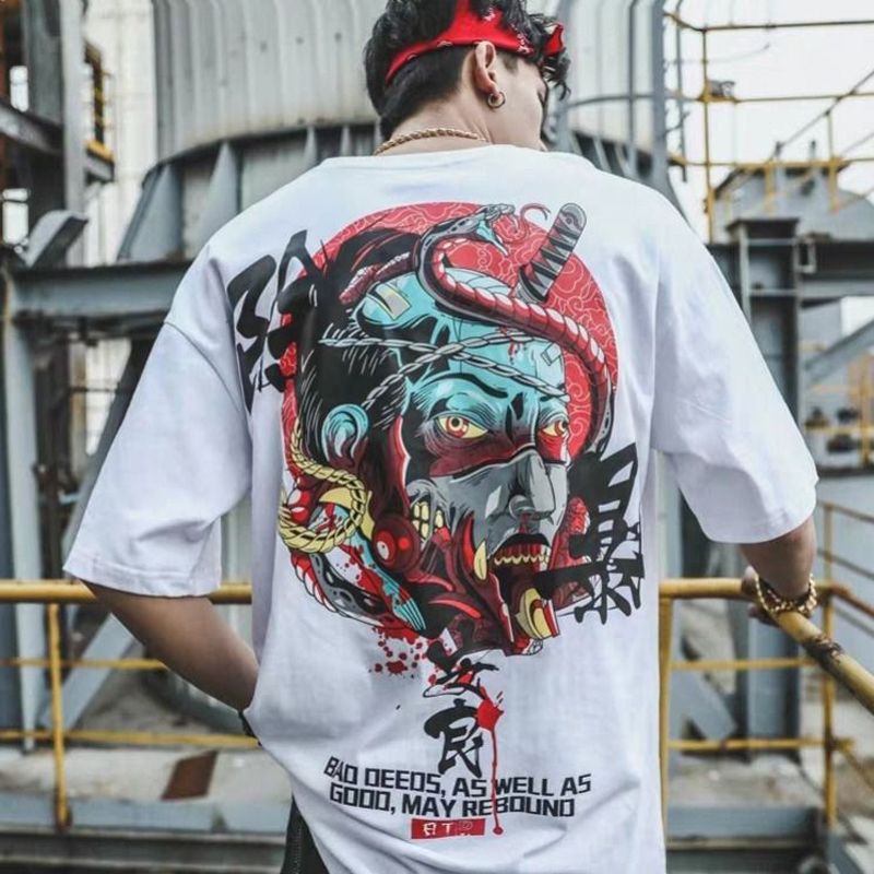 Cotton Cool Oversized T Shirt Gothic High Street Hop T-shirt Men Women Summer Blouse Harajuku Loose Devil Tshirt Streetwear