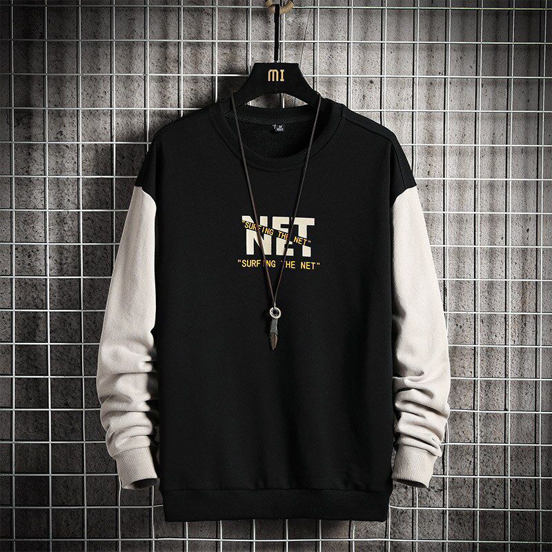 OEIN Autumn Men Casual Hoodie Crewneck Shirt Long Sleeve Sweatshirt  Hop Patchwork Streetwear Mens Fall Pullover O-Neck Tops
