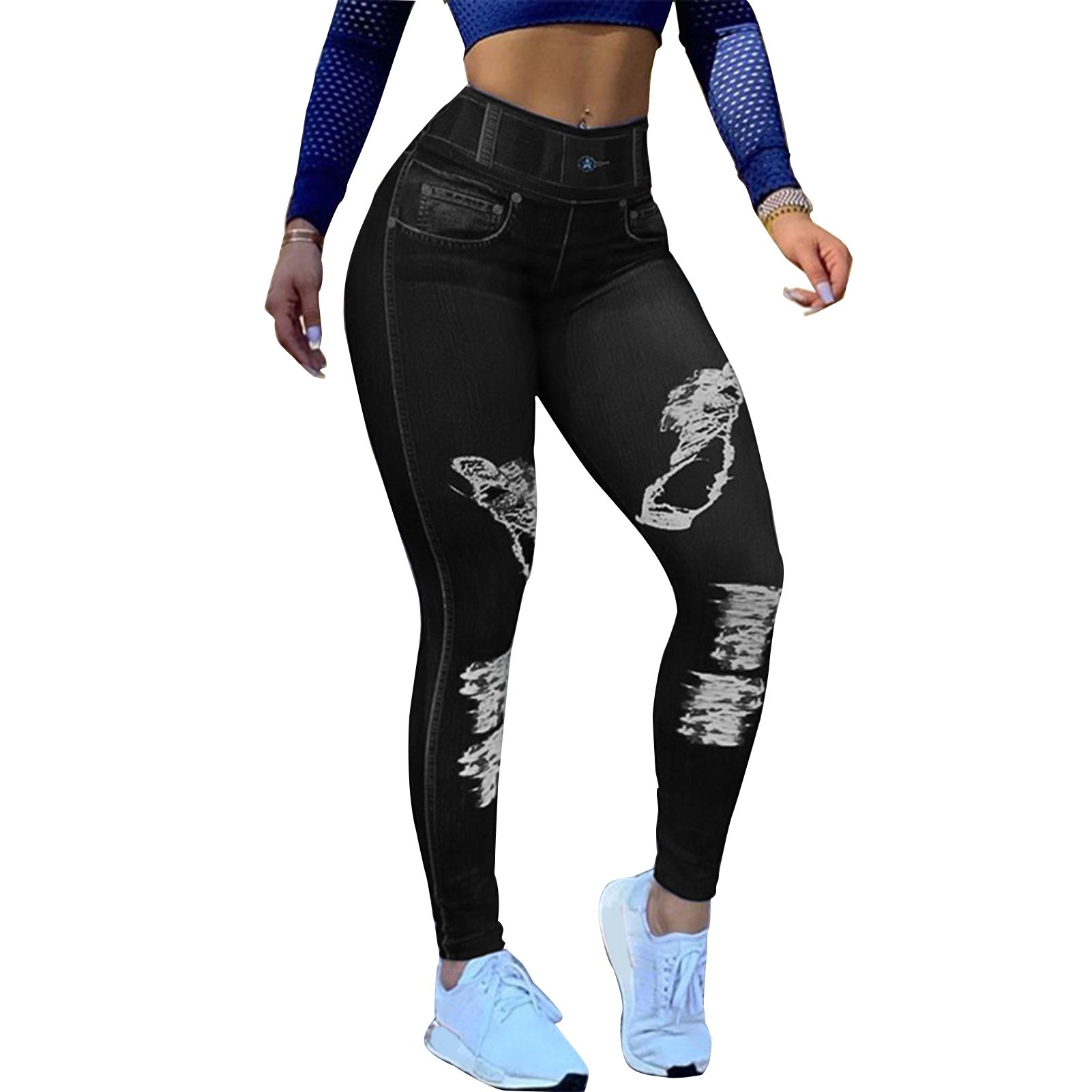 Imitation Jeans Leggings Slim Pure Color Full Length Pants