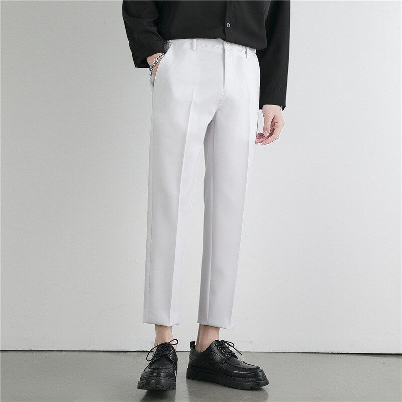 Men's Business Office Suit Pants Korea Style Ankle-Length Straight Pants Male Casual Solid Color Breathable Trousers Plus Size