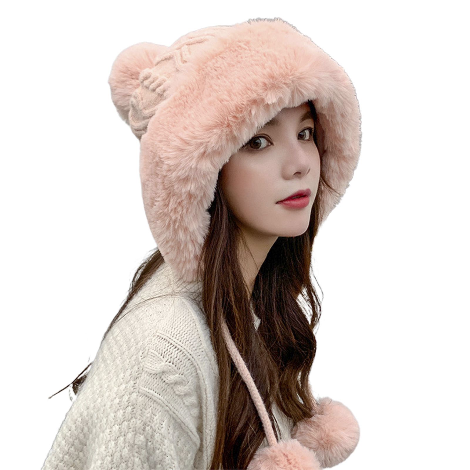 Hat Pompoms Windproof Solid Color Hat