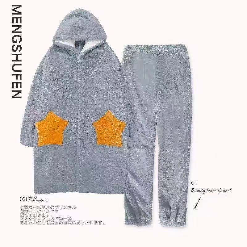 Women Nightgown Winter Flannel Sweet Hooded Sleep blouse Female Warm Cute kawaii Thicker Fashion Soft Chic Robes sets