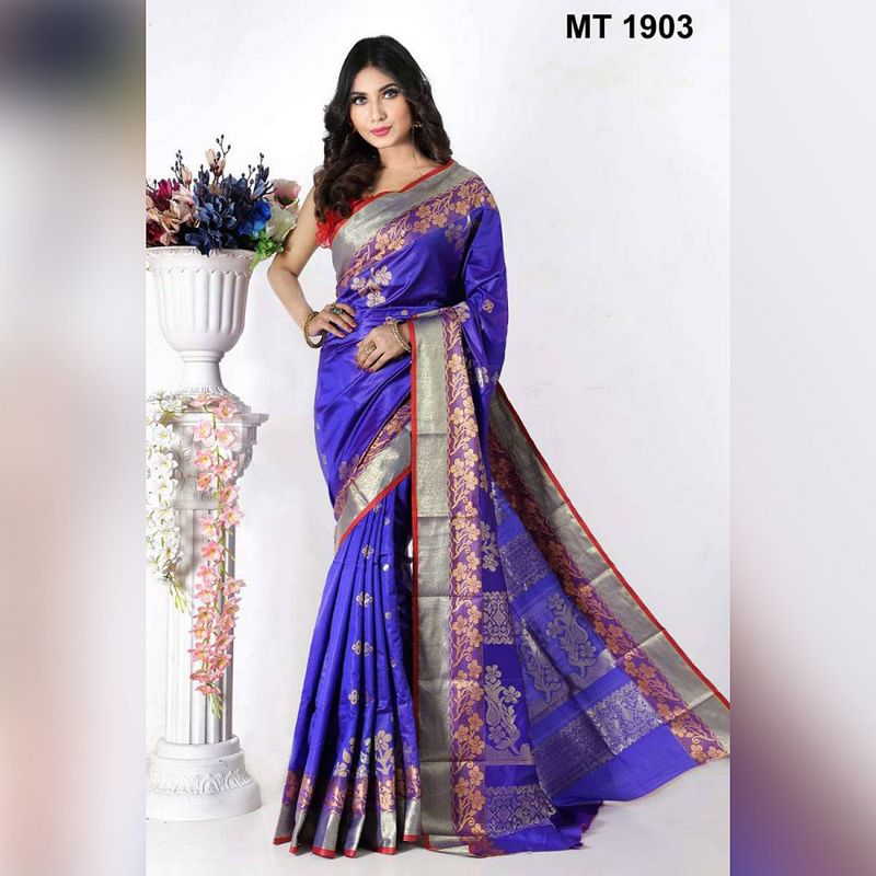 Multi Colour Soft Silk Katan Saree  For Women
