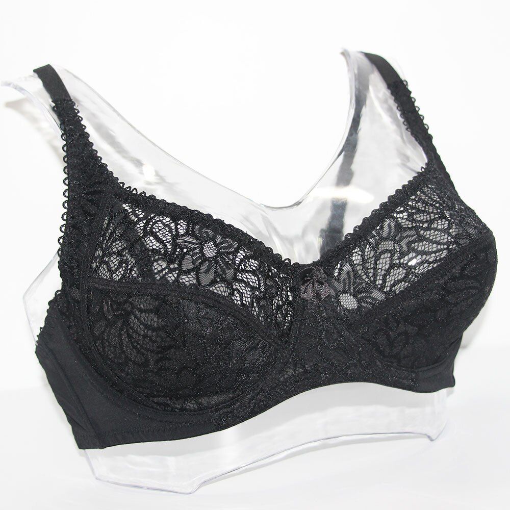 Womens Lager Bosom Lace Perspective Bra  Lingeries Underwire Embroidery Floral Bralette Plus Size Brassiere B C D DD E F Cup