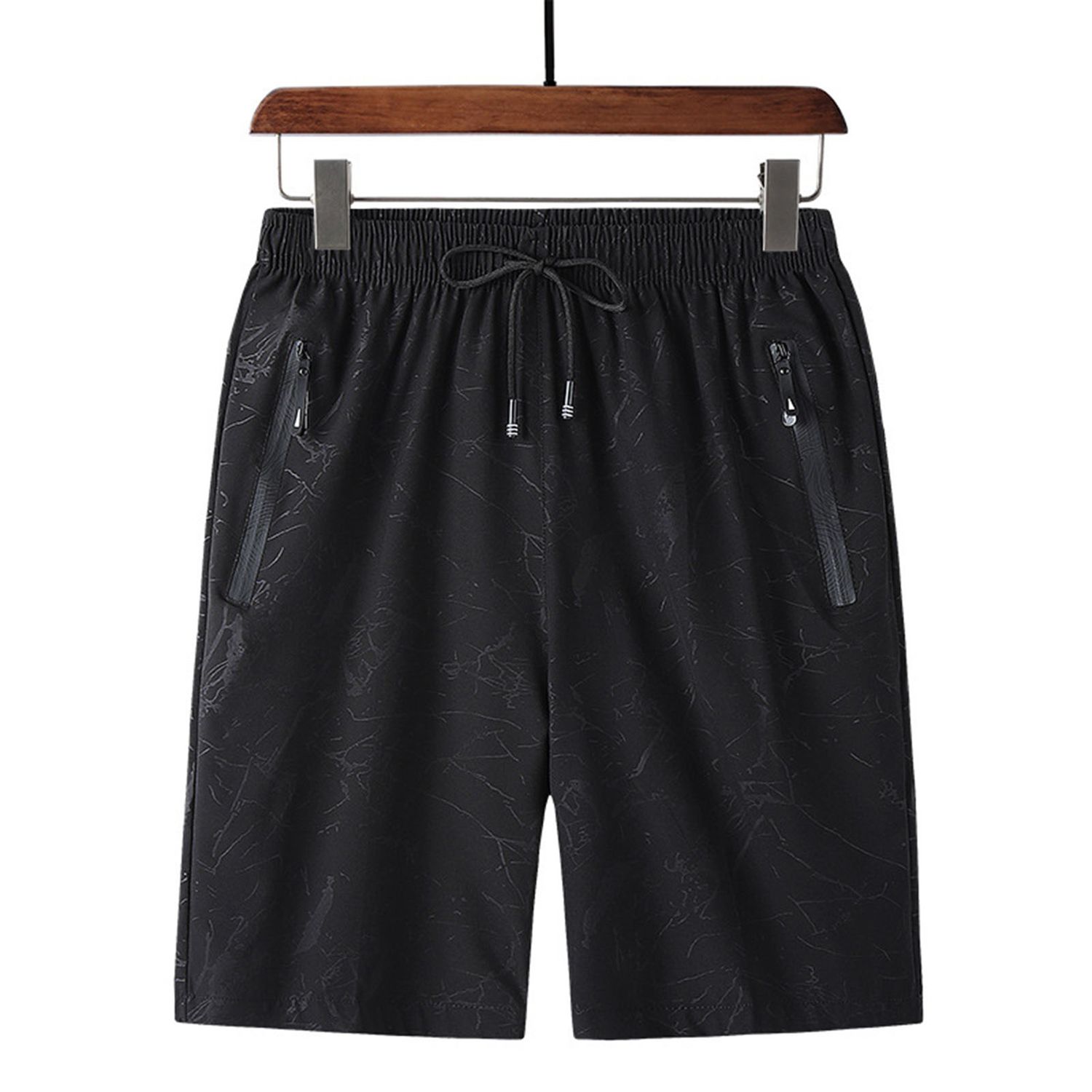 Wide Leg Men Shorts Zipper Pockets Thin Drawstring Elastic Waist Casual Shorts Streetwear