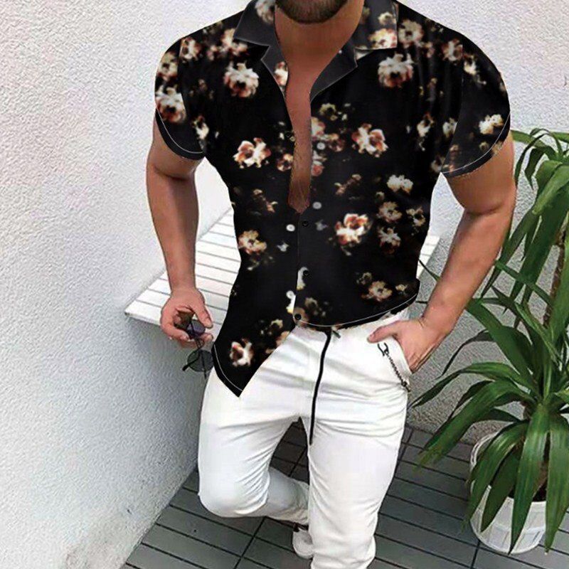 Men's Short-Sleeve Clothing Printe Shirt 2021 Summer Fashion Floral Print Men's brand Casual Cardigan Shirt Lapel Short Slee