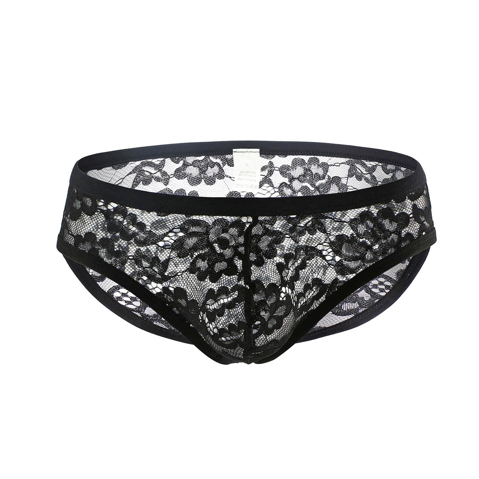 Hot Men's Breathable Briefs  See Through Underpants Men Sexy Lace Flower Briefs Panties Soft