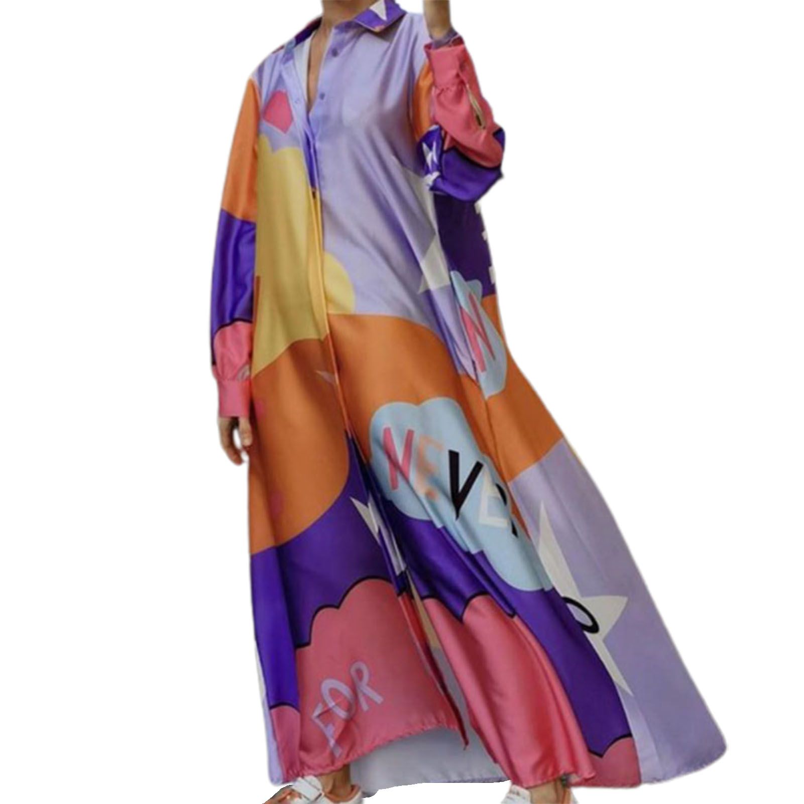 Long Dress Slim Trendy Funny Print Single ed Shirt Dress