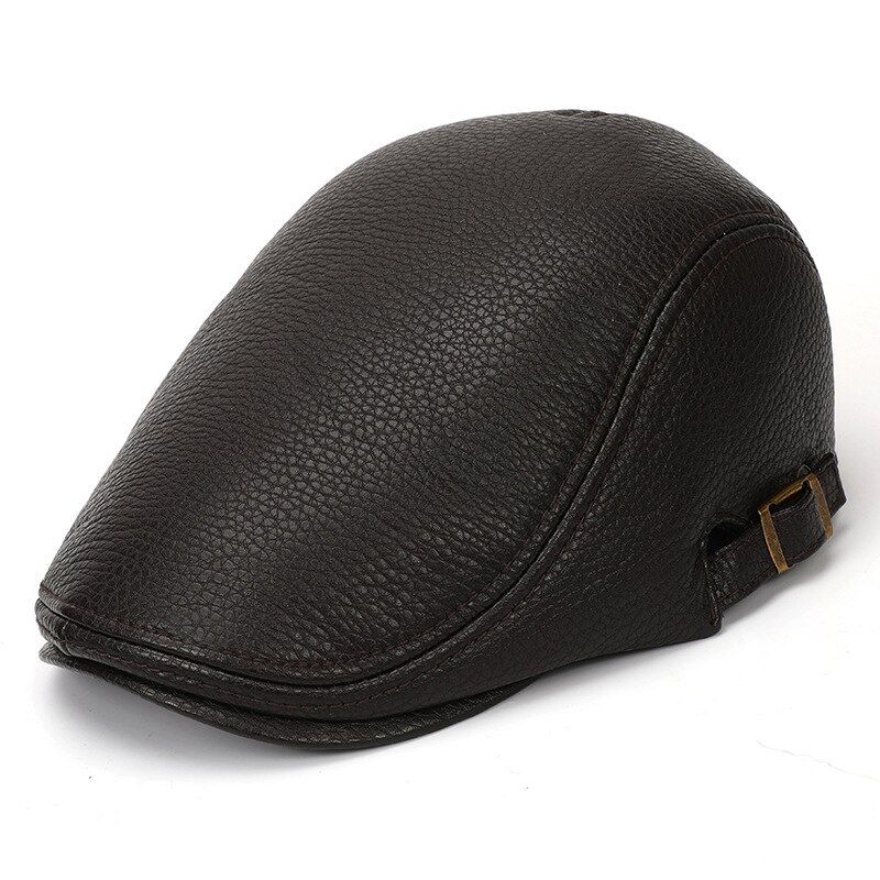 Trendy Leather Men's Duck Cap Personalized Piercing Ss Wild Cap Fashion Hat Male Street PU Solid Coffee Black Duck Hats