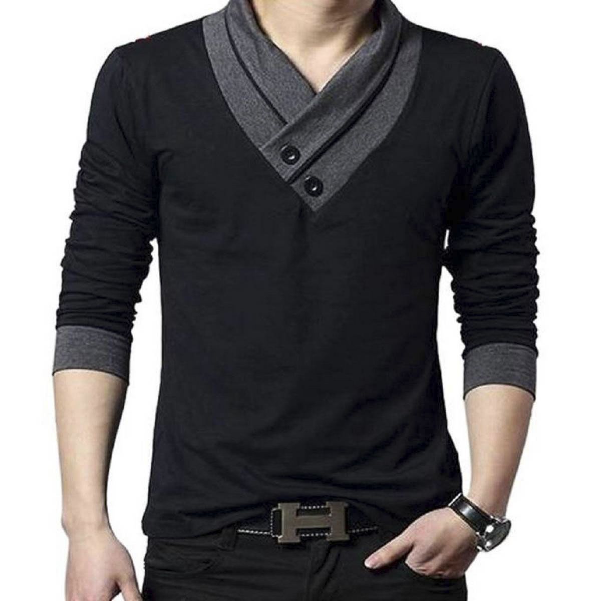 V-Neck Cotton Casual T-shirt for Men - Grey