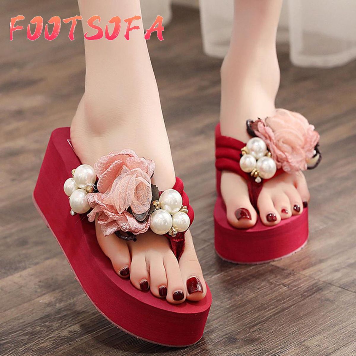 New Flip-flop Women Girls Floral Wedges Bohemian Style Flip Flops Sandals Slippers Beach Shoes