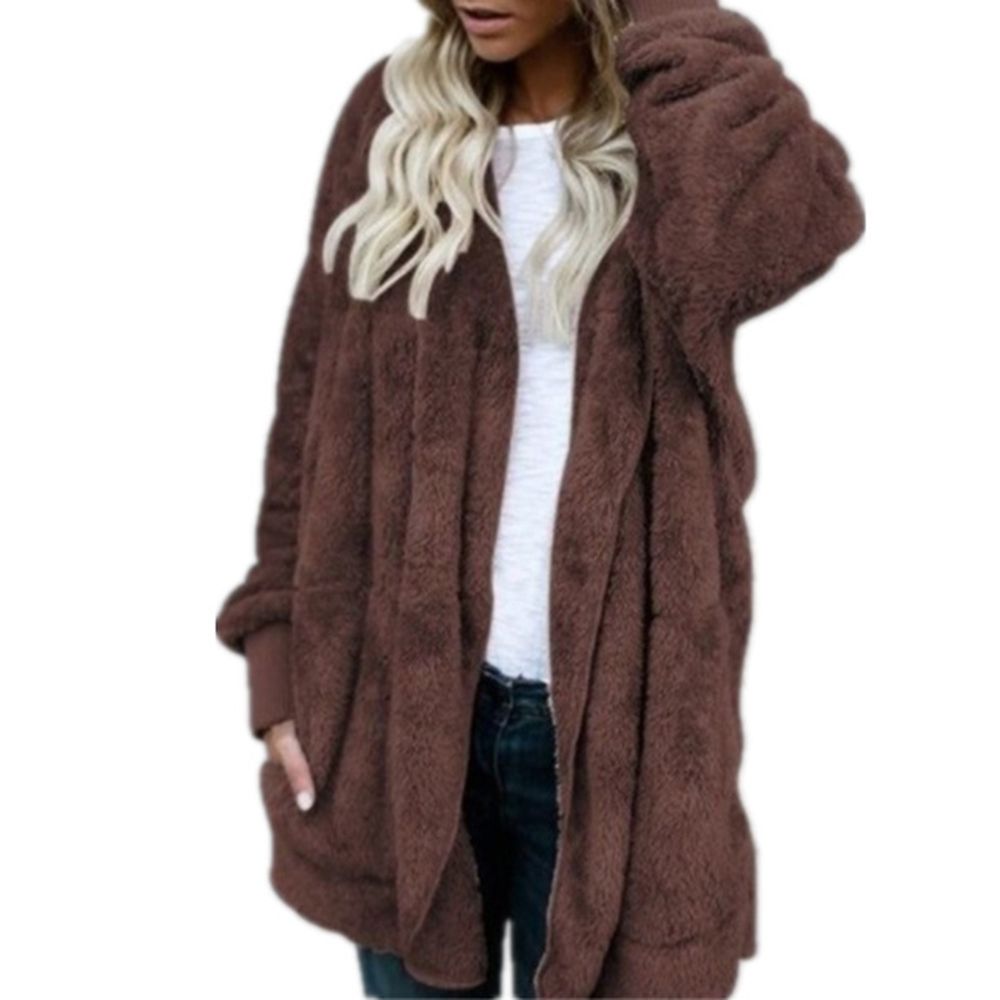 Winter Women Thick Faux Fur Hooded Coat Long Sleeve Outwear