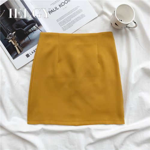 IELGY High waist was thin versatile cover hips solid color short paragraph A word bag hip skirt women